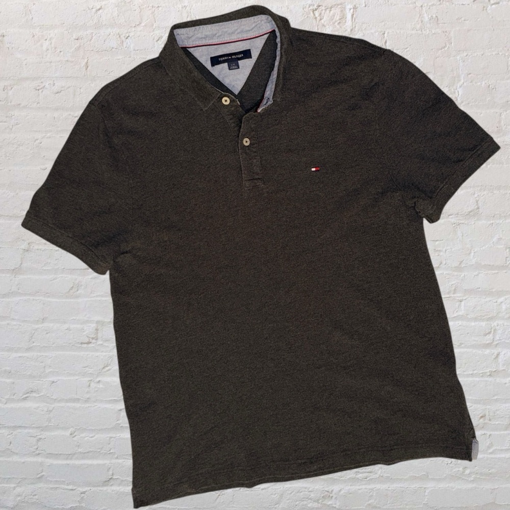Tommy Hilfiger Men’s Polo Shirt L Dark Gray Classic Cotton Short Sleeve